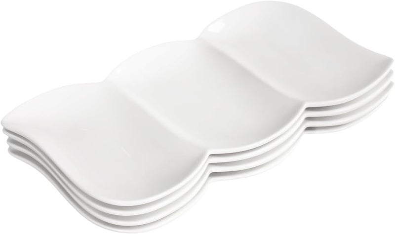 Creativity Home Chip and Dip Serving Set Porcelain Tray Deep Divided Bowl,Set of 4 Divided Platters/Divided Bowls,Lunch&buffet tableware,for Dishwashers,microwaves,ovens safety 8.85 Inch - Image 1